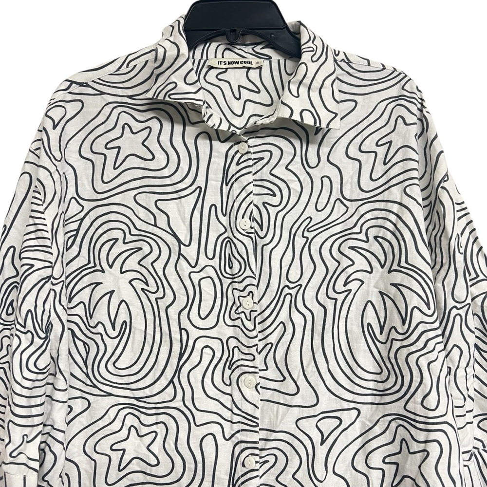New It’s Now Cool Abstract Palm Tree Star Print Button Front Swim Coverup - Picture 2 of 6